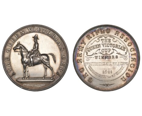 Army Rifle Association, The Queen Victoria’s Cup, a silver medal, unsigned, Wellington on horseback left, rev. legend, named 