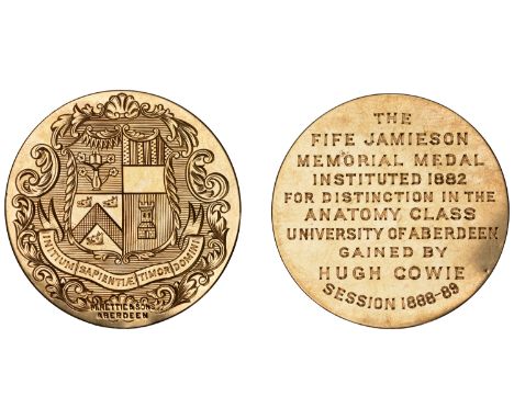 University of Aberdeen, Fife Jamieson Medal in Anatomy, a thin gold award medal by M. Rettie & Sons, engraved arms, rev. name