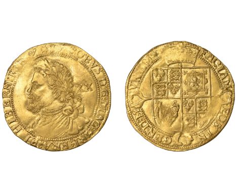 James I (1603-1625), Third coinage, Laurel, mm. spur rowel [1619-20], iacobvs d: g: mag: bri: fra: et hibern: rex, draped and