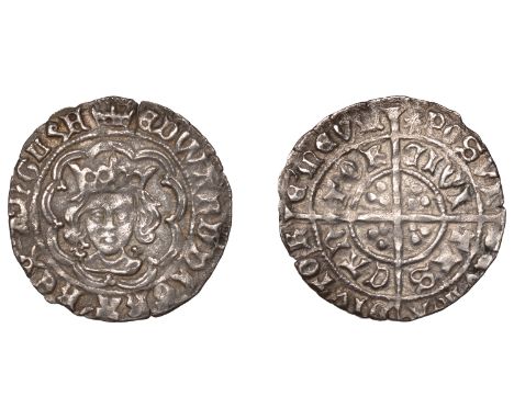 Edward IV (First reign, 1461-1470), Light coinage, Halfgroat, Canterbury, Royal mint, class VIII, mm. crown on obv., sun on r