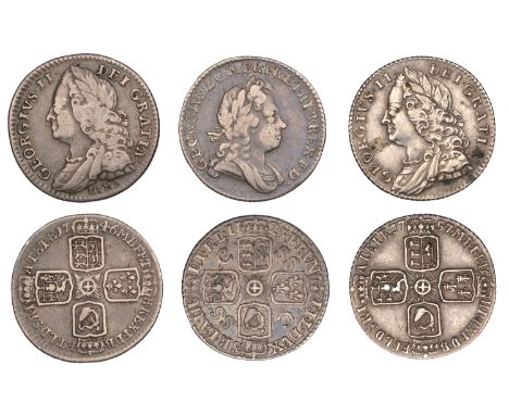 George I, Sixpence, 1723 ss c (S 3652); George II, Sixpences (2), 1746 lima, 1757 (S 3710A, 3711) [3]. Varied state £60-£80