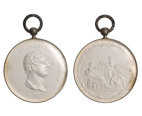 Bath and West of England Society, a glazed silver medal by J. Milton, bust of the Duke of Bedford right, rev. Britannia seate