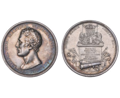 British Army Enters Madrid, 1812, a silver medal by T. Wyon Sr and P. Wyon, bare head left, rev. three shields resting on col