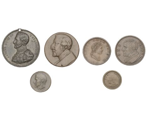 Miscellany (6): a uniface cast copper medal, unsigned, 35mm (Eimer 196); One Penny, uniface, copper, 31mm (Eimer 198); white 