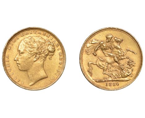 Victoria (1837-1901), Sovereign, 1880/70, long tail, no bp (M 91BB; S 3856D). Extremely fine, rare £500-£600