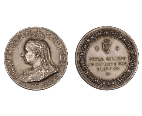 Royal College of Science for Ireland, 1897, a silver award medal by F. Bowcher, crowned and veiled bust of Victoria left, rev