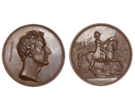 Commander-in-Chief of the Army, 1827, a copper medal by J. Henning, bare head right, rev. Wellington on horseback right, exer