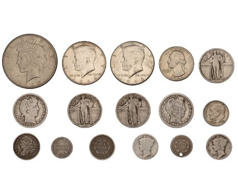 United States of America, Dollar, Half-Dollars (2), Quarter-Dollars (6), Dimes (5), Half-Dimes (2); together with a book, The