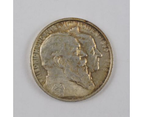 2 Mark 1906, Goldene Hochzeit des Großherzogs, Friedrich und Luise von Baden 900er Silber, Gew.11,11g, ss-vz