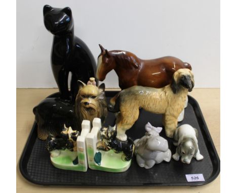 Nao by Lladro hippo figurine (missing flower), Coopercraft Yorkshire terrier, vintage Scottie dog bookends (one as found) plu