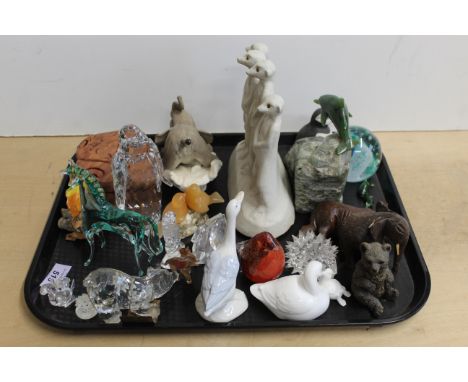 Mixed animal figurines including a Coalport duck, Swarovski squirrel, Caithness paperweight etc