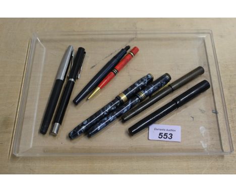 A selection of vintage ink pens including two Conway Stewarts with 14ct nibs, an R Esterbrook with 14ct nib plus a Swan 'self