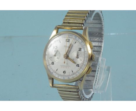A gold cased Zelus gent's chronograph wristwatch (missing case back)
