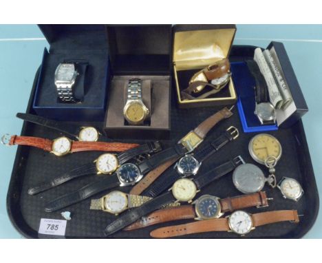A selection of vintage gents wristwatches and pocket watches to include Tissot, Rotary and Sandoz