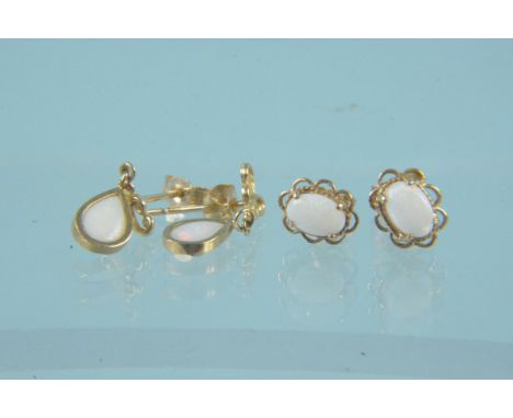 Two pairs of 9ct gold opal set earrings