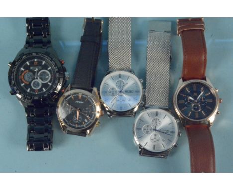 Five assorted gents chronograph wristwatches