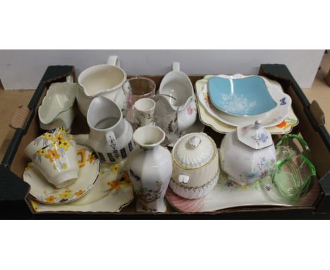 Various china to include a Royal Doulton gravy boat and dish, Crown Ducal bowl, Crown Ducal 'Sunburst' cups, saucers and plat