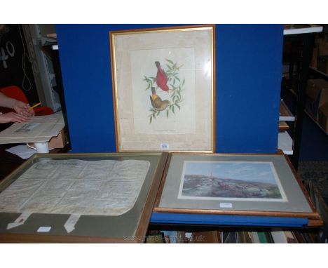 A framed Scroll together with a Roger Mcphail Print entitled 'First Drive after Lunch' and a J. Gould & H.C Richter Print 'Ha