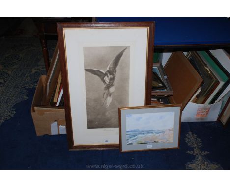 A Print 'Reunion' by Emily Harrison, 1906, 26 1/2'' x 14 1/4'' together with a framed Watercolour of the Northumbrian Coast.
