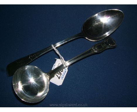 A Silver Tablespoon 1890 and an hourglass Sauce Ladle, London 1815 probably by Benjamin Smith