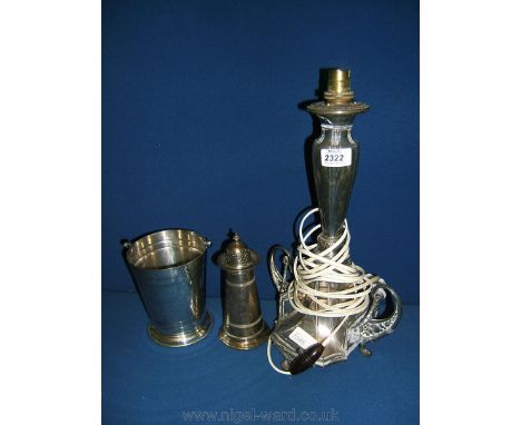 A silver Plated Table Lamp, Ice Bucket, Sifter, etc.