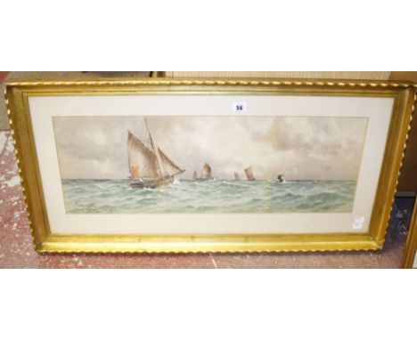  W.. Pearsay 'Trawlers of Spithead' Watercolour Signed lower left 25.5cm x 72cm; And a print of a church signed Dibbins (2)  