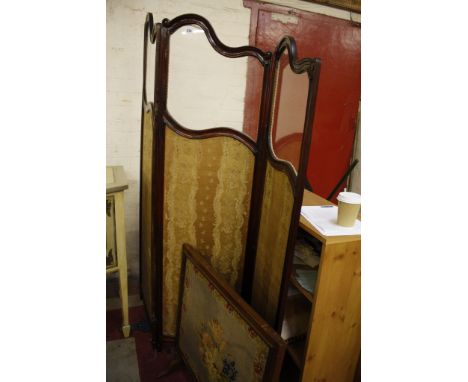  A 19th Century mahogany framed two fold screen   and an oak framed firescreen with tapestry panel  