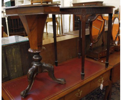  A Victorian walnut octagonal sewing table   on tripod base 45cm wide  