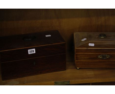  A Regency tea caddy,   30cm wide and   a sarcophagus shaped tea caddy  , 26cm wide (2) 