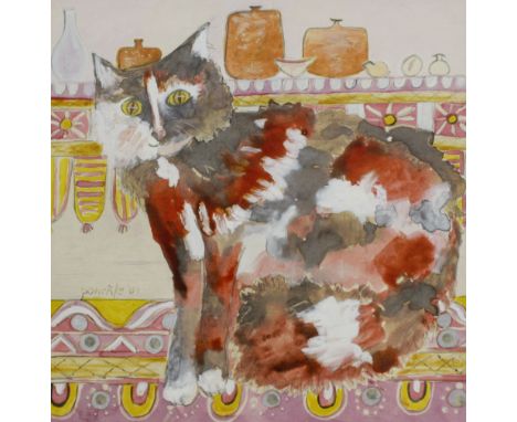  Ponckle (20th Century) Cat with shelf behind Mixed media Signed and dated ‰ 25.5cm x 25cm; And a print after Ponckle (2) 