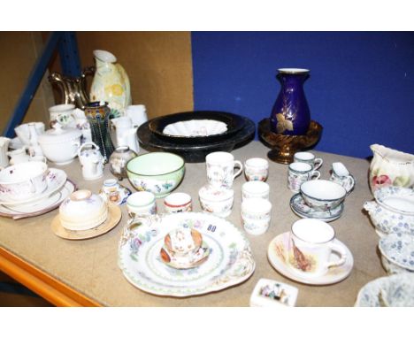  A quantity of decorative ceramics and glassware  , to include an enamel bowl, crested ware, carnival glass etc  