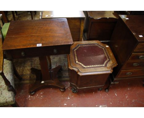  A 19th Century mahogany work table  , small chest of drawers and a commode 