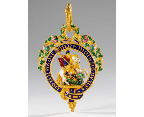 Hosenband-Orden, "The Most Noble Order of the Garter", Schärpen-Dekoration "Laser George". Rundes durchbrochenes Abzeichen Go