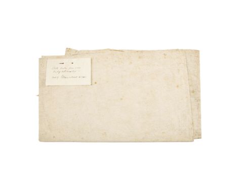  LARGE LENGTH OF TAPA CLOTH FROM PITCAIRN ISLAND 19TH CENTURY folded with an old handwritten note pinned to it reading ‘Cloth