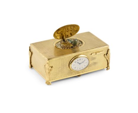 FRENCH GILT METAL SINGING BIRD BOX EARLY 20TH CENTURY of rectangular form with engine turned panels, with a central gilt meta