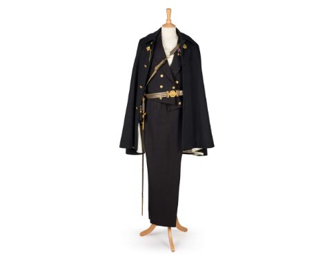 BRITISH NAVAL OFFICERS UNIFORM 20TH CENTURY comprising a jacket with three gold bands to the sleeve, a row of miniature WWI 