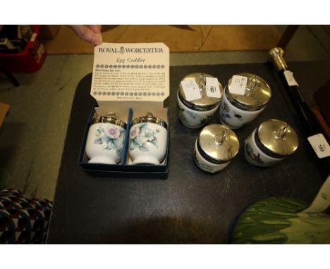 Royal Worcester egg coddlers, boxed pair and four more