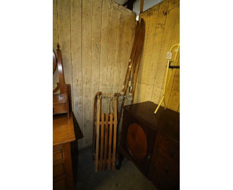 Wooden skis and sledge