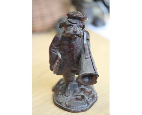 Unusual Black Forest carved dog with trombone thermometer (a.f.)