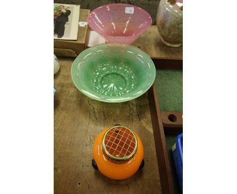 3 Vintage Art Deco Glass items including Czech Tango Glass &amp; 2 Nazeing Bowls