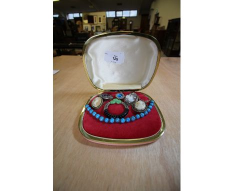 Jewellery Case, Silver Cameos, Art Deco clasp etc