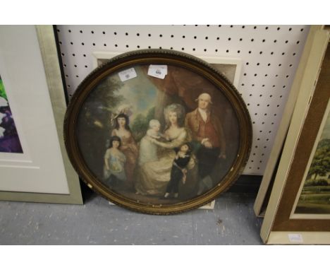 Portrait of 18thC family in vintage round wooden frame