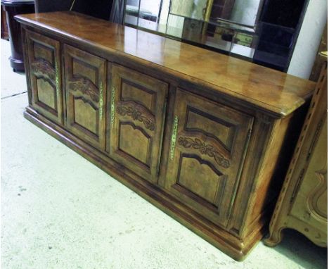 BUFFET, oak French country style with four panelled doors enclosing shelves and drawers, 48cm D x 200cm W x 84cm H.