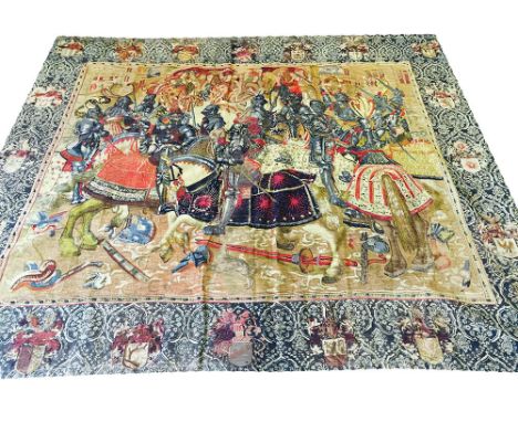 VERDU TAPESTRY, 195cm x 228cm, depicting a medieval battle scene.  