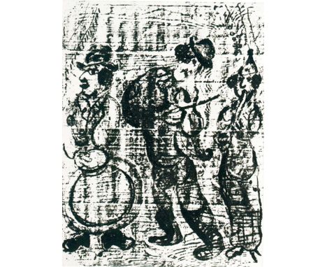 MARC CHAGALL, 'The Wandering Musicians', original lithograph, 1963, 24.2cm x 32cm, framed and glazed.