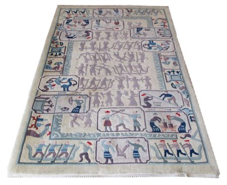 EGYPTIAN RUG, 193cm x 125cm, depicting figures within a hunting design border.