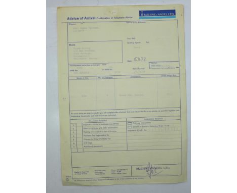 The Who, invoice dated 15.11.72 for purchase of an amplifier by Roger Daltrey, (spelt Daltry) 