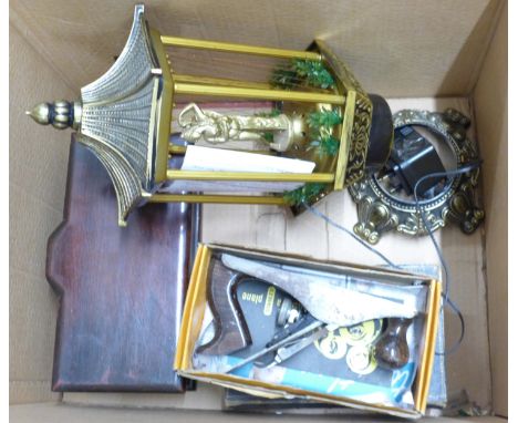 A Stanley plane, boxed, a 19th Century dictionary, a mahogany box and a Chinese lantern ornament **PLEASE NOTE THIS LOT IS NO