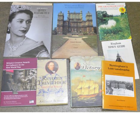 A collection of books, some with Nottingham connections, including Nottingham Lost Landmarks, Bingham Town Guide, Discover Gr