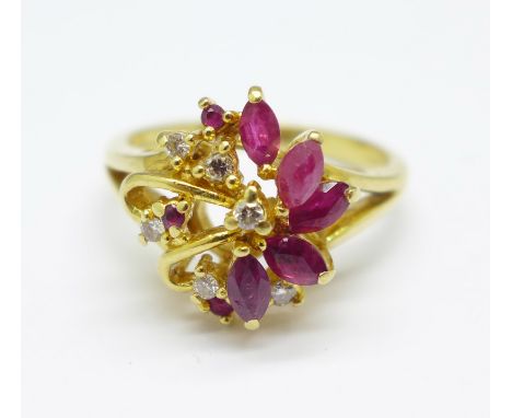 An 18ct gold, ruby and diamond ring, 5.1g, N 